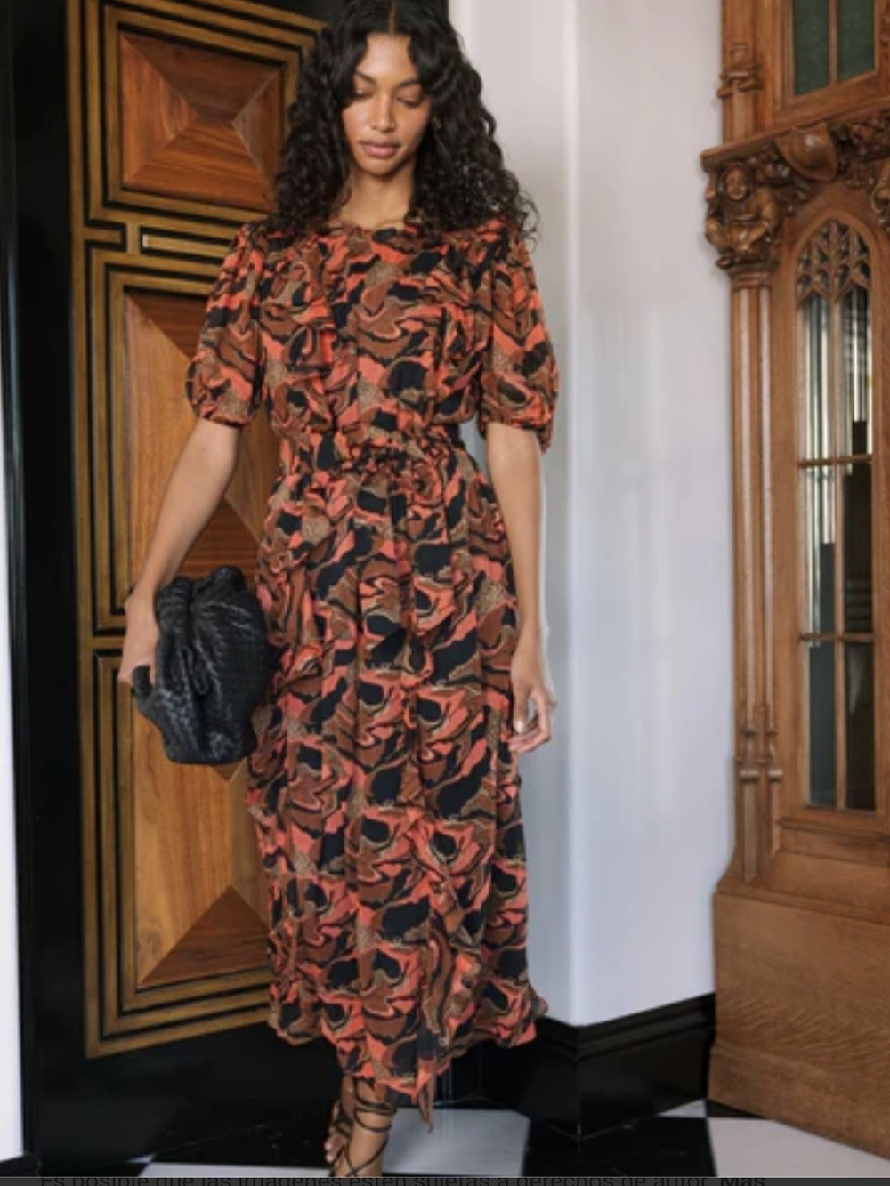 Cleobella Black & Orange Abstract Print Midi Dress